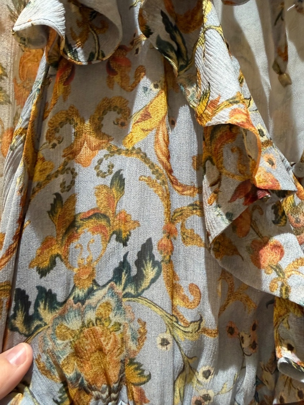Zimmermann Blue Floral Printed Crinkled Chiffon Ruffled Drawstring Dress Size 3 - Picture 4 of 5